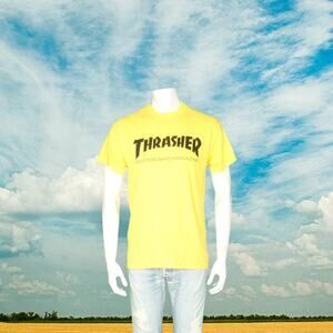 Y2K Thrasher Skateboard Magazine Logo Yellow T Shirt Tee M